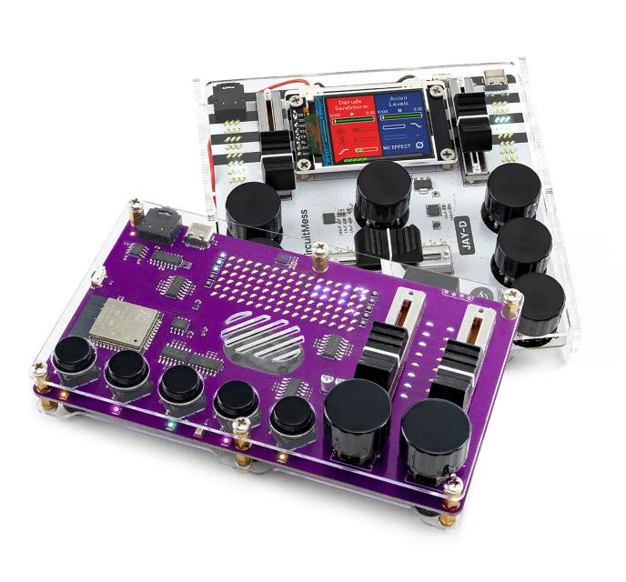 CircuitMess Jay-D and Synthia on a white background