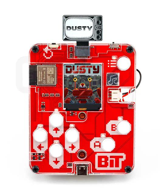 CircuitMess Bit with a Dusty game token that unlocks a secret game