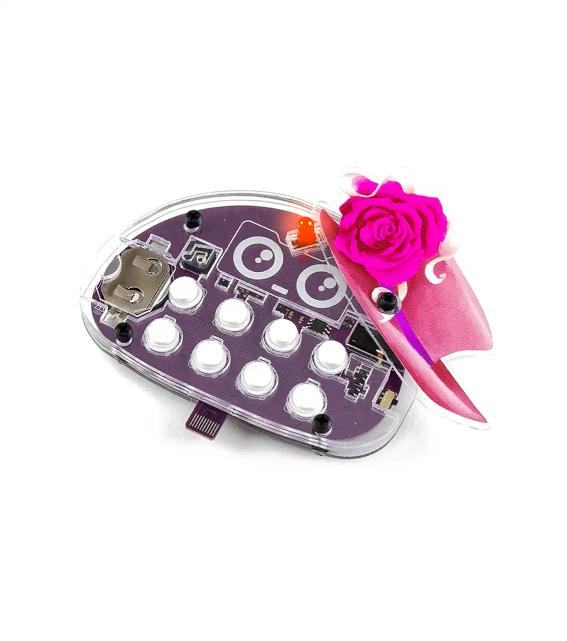 CircuitMess Buttons with an extra sticker on, on a white background