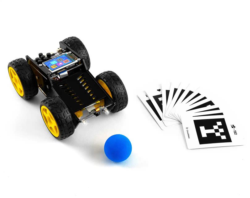 CircuitMess Wheelson on a white background with additional interactive stickers