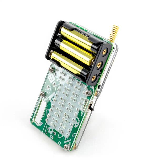 Half-assembled CircuitMess Chatter on a white background