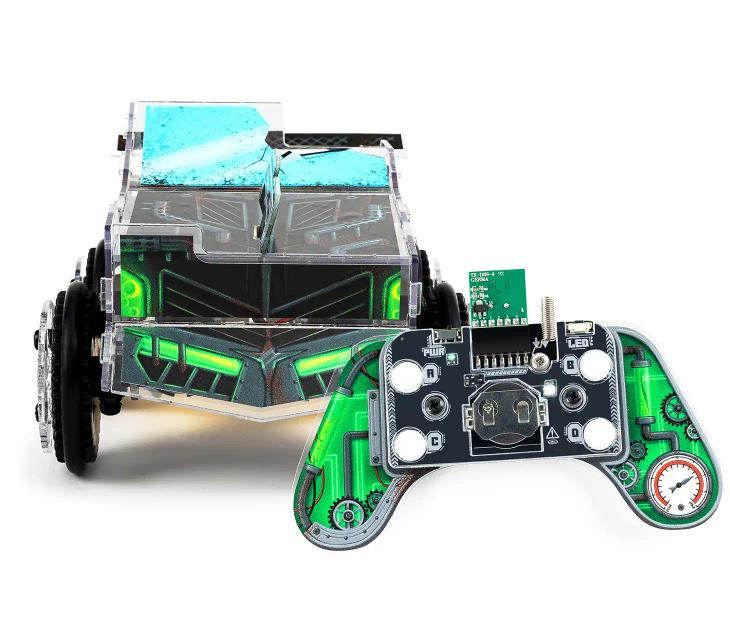 CircuitMess Sparkly and its controller on a white background