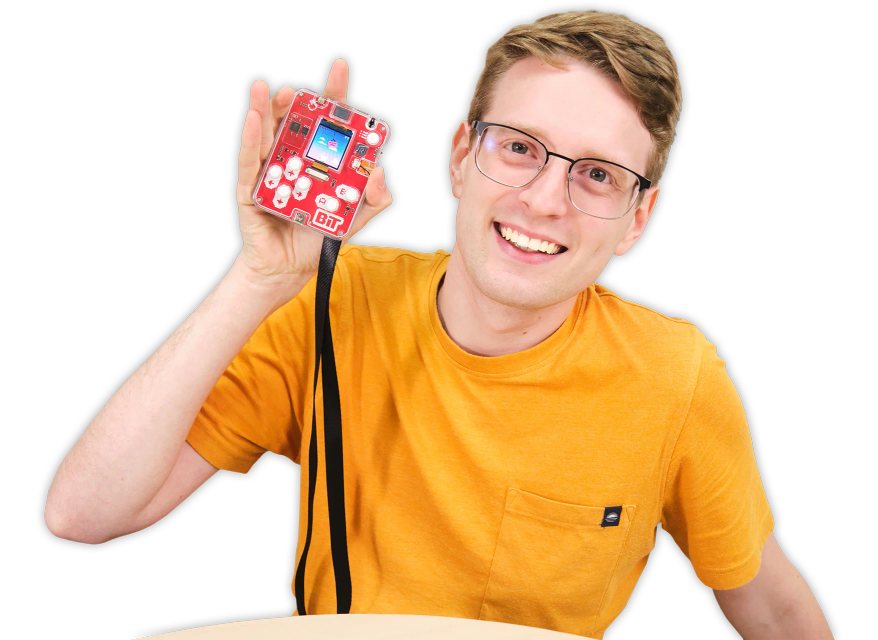 A man showing CircuitMess Bit 2.0