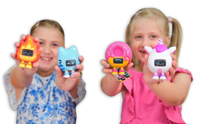 Two girls showing CircuitMess Beep Boops.