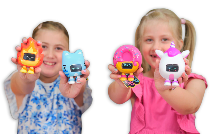 Two girls showing CircuitMess Beep Boops.