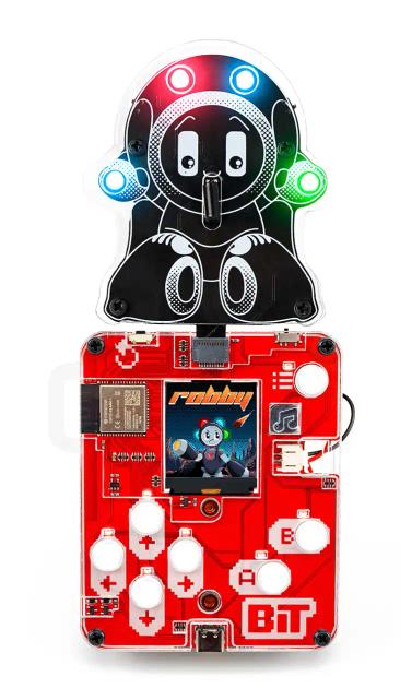 CircuitMess Bit with Robby attached to it, unlocking a secret Bit game