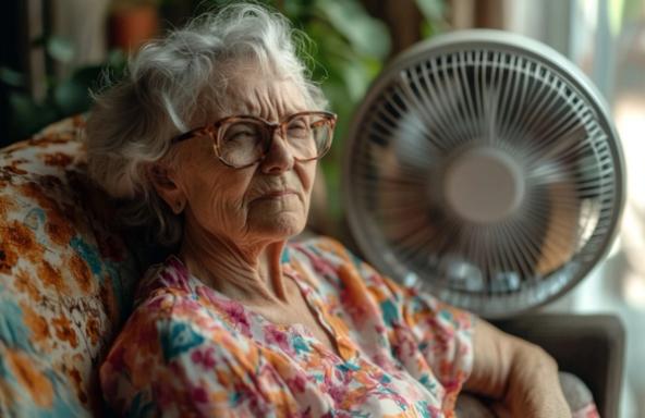 elderly woman tries to keep cool at home