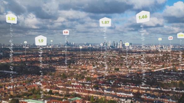 Cityscape with heat loss measurements