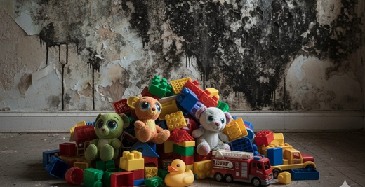 mouldy room with childrens toys