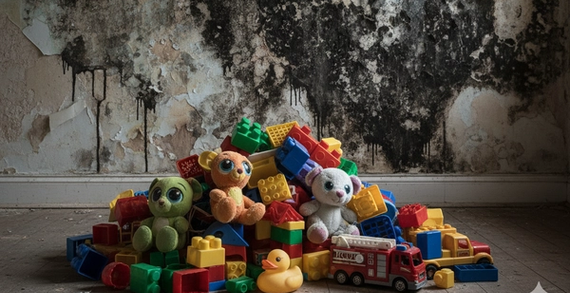 mouldy room with childrens toys