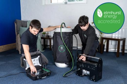 Pulse airtightness testing equipment set up in a home