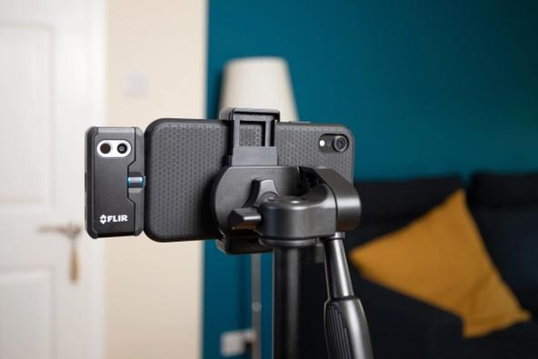 iPhone and FLIR camera on a tripod