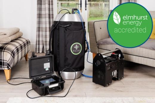 Pulse airtightness testing equipment set up in a home