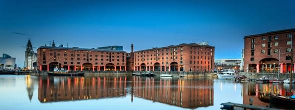 panoramic view of the dock buildings at The Albert Dock Liverpool