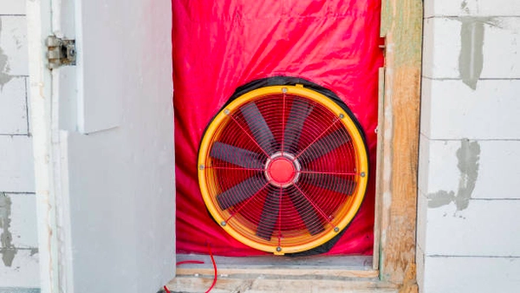 Blower door fan in a doorway