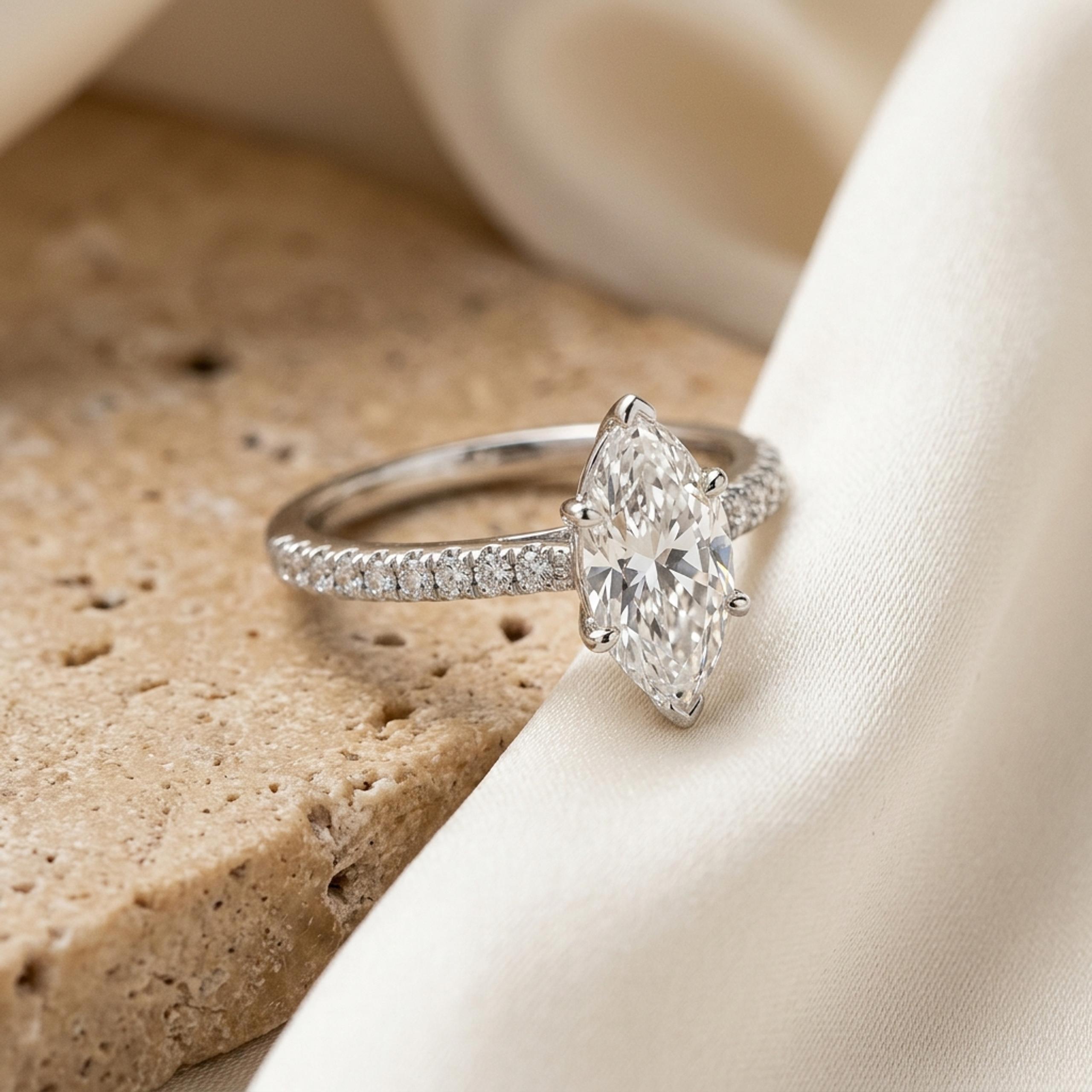 Marquise-Cut Pavé Diamond Ring — MD-ENG-007