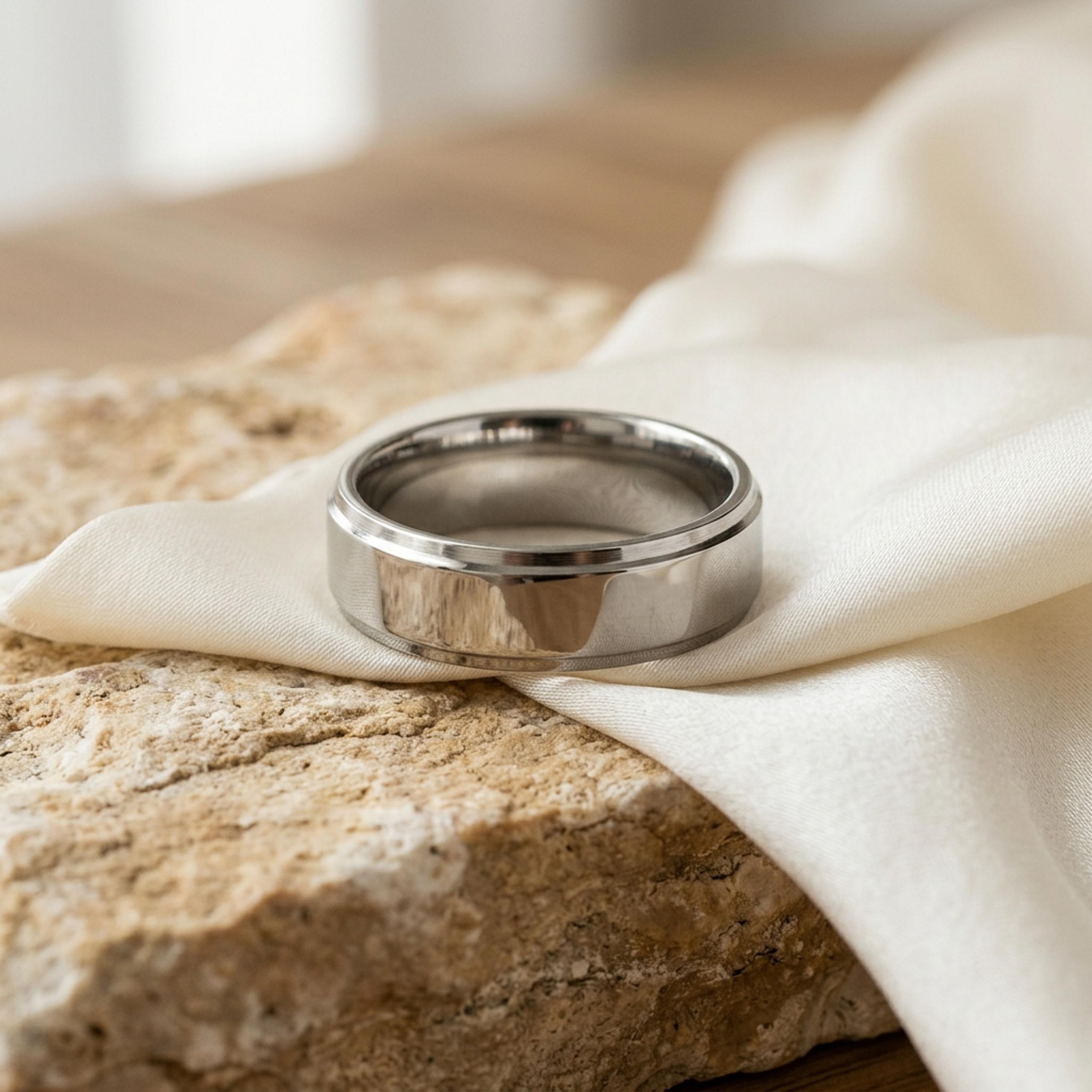 Bevelled Edge Polished Titanium Band — MD-WED-M04