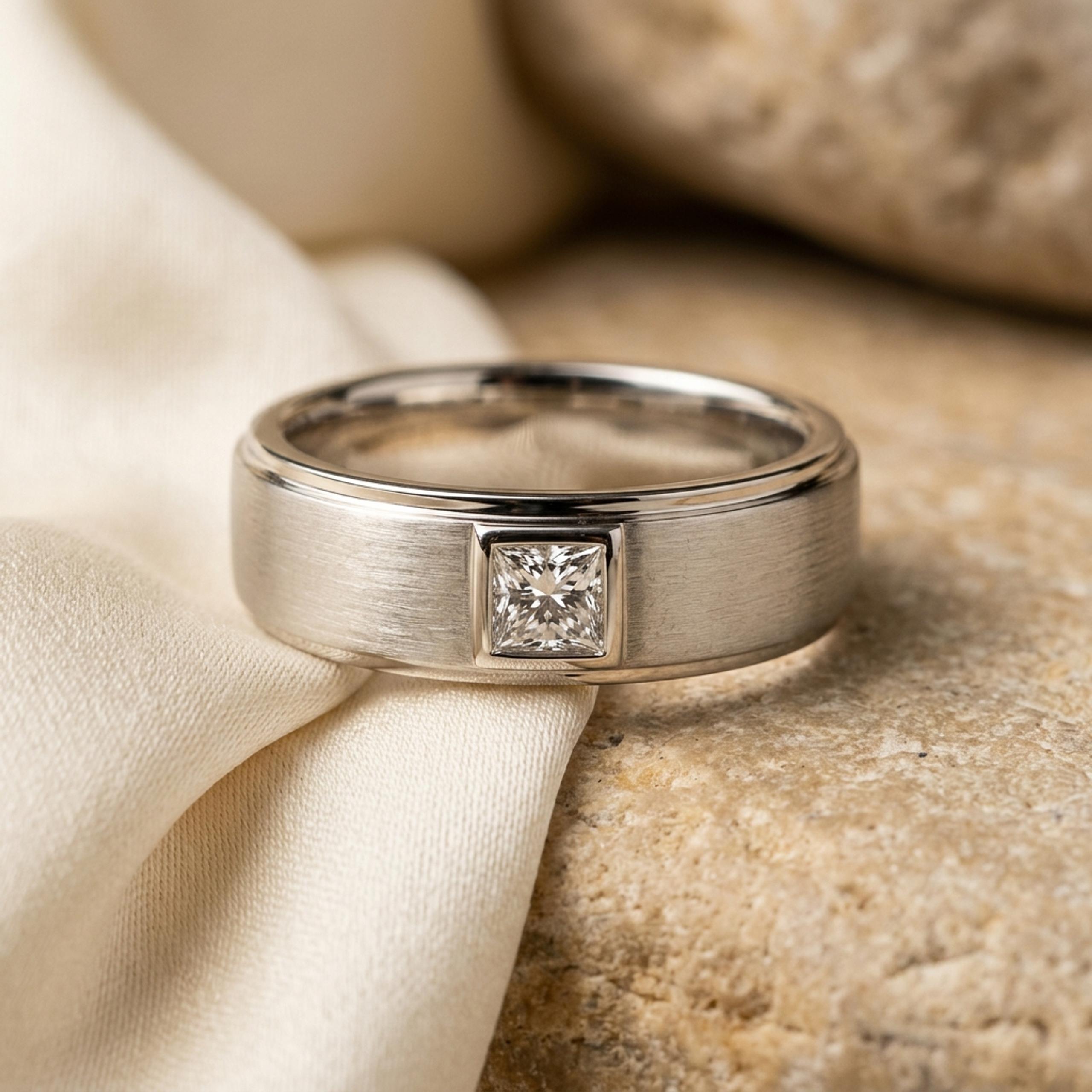 Brushed Diamond Accent Band — MD-WED-M03