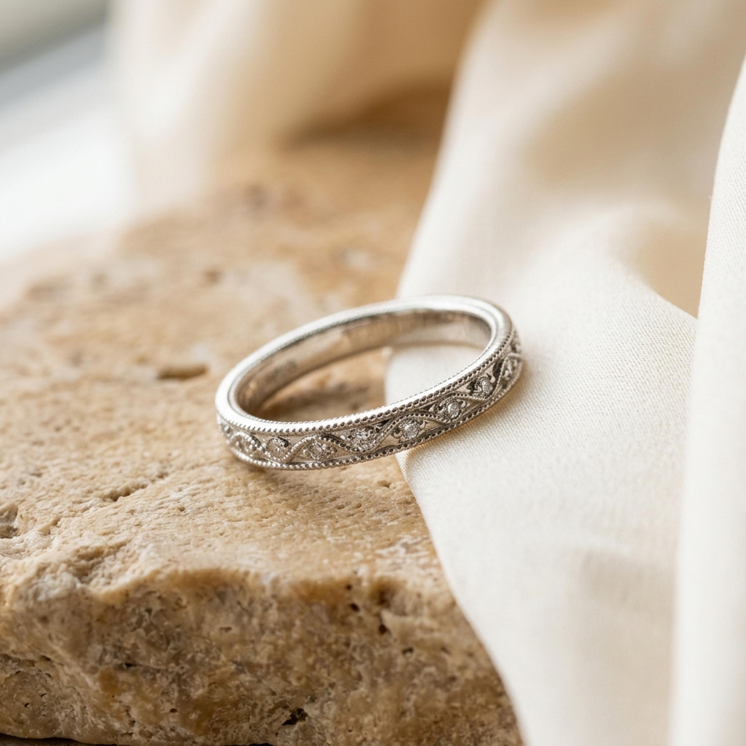 Vintage Milgrain Diamond Band — MD-WED-W04