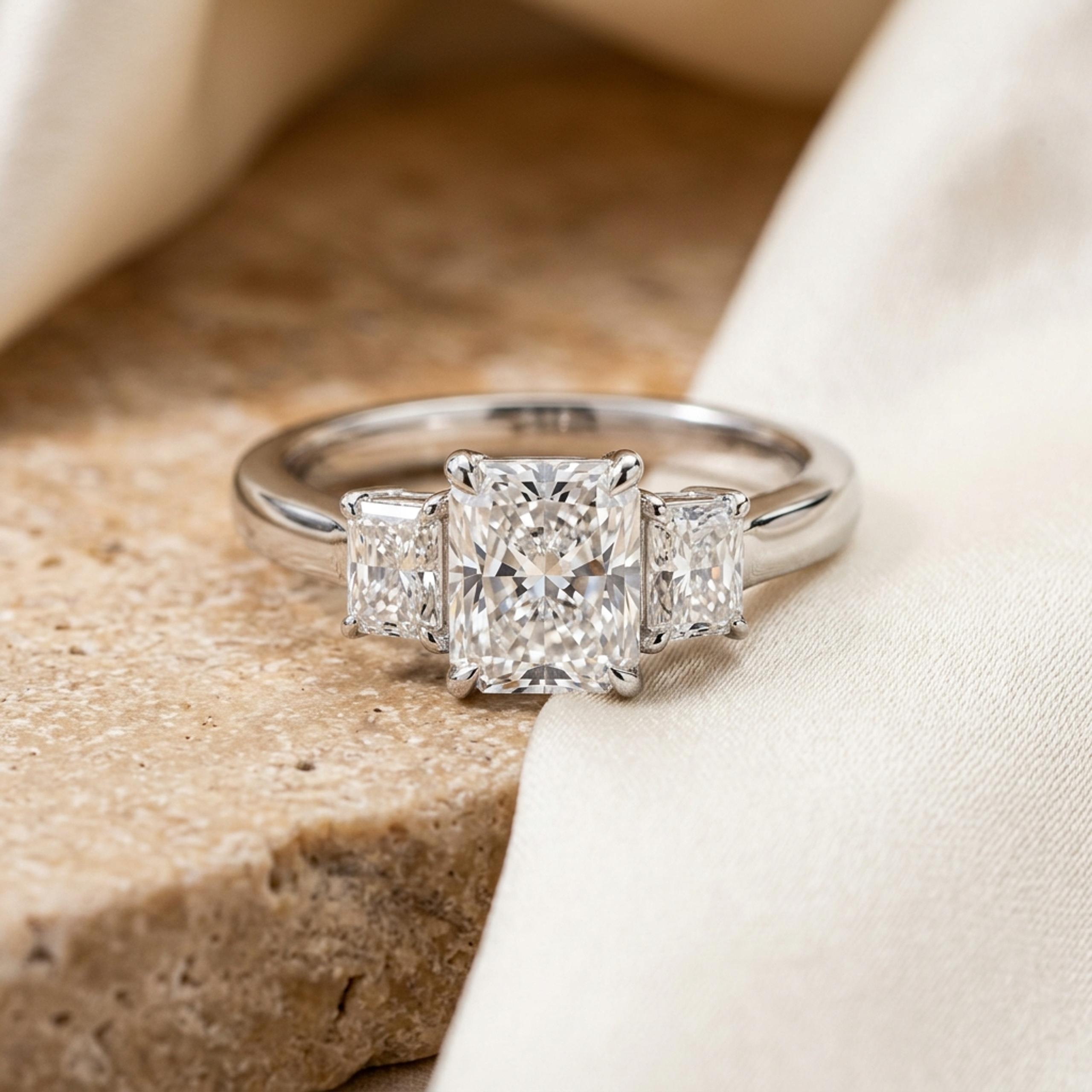 Radiant-Cut Three-Stone Diamond Ring — MD-ENG-008
