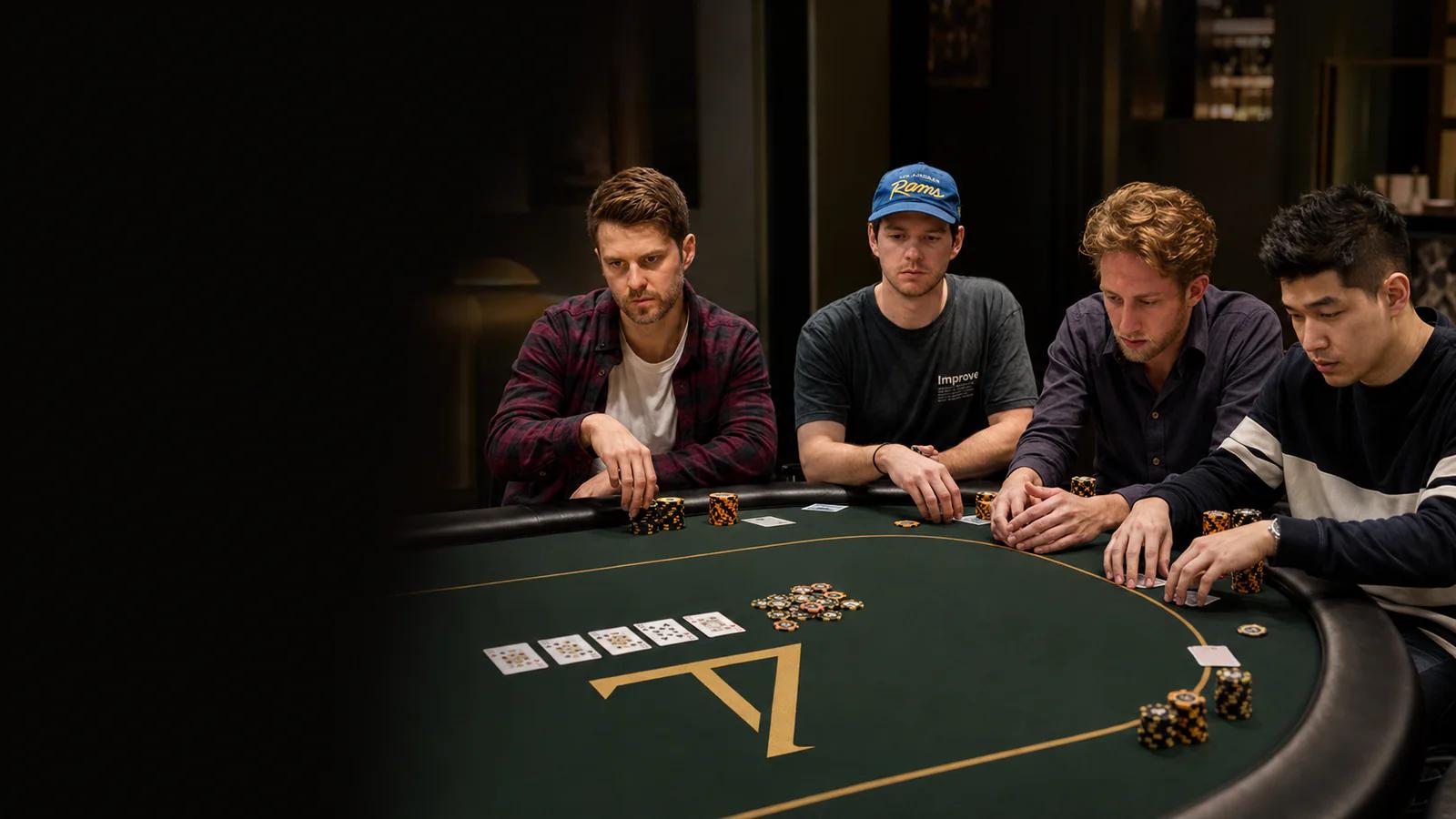 The four T7 Poker coaches in a live poker setting