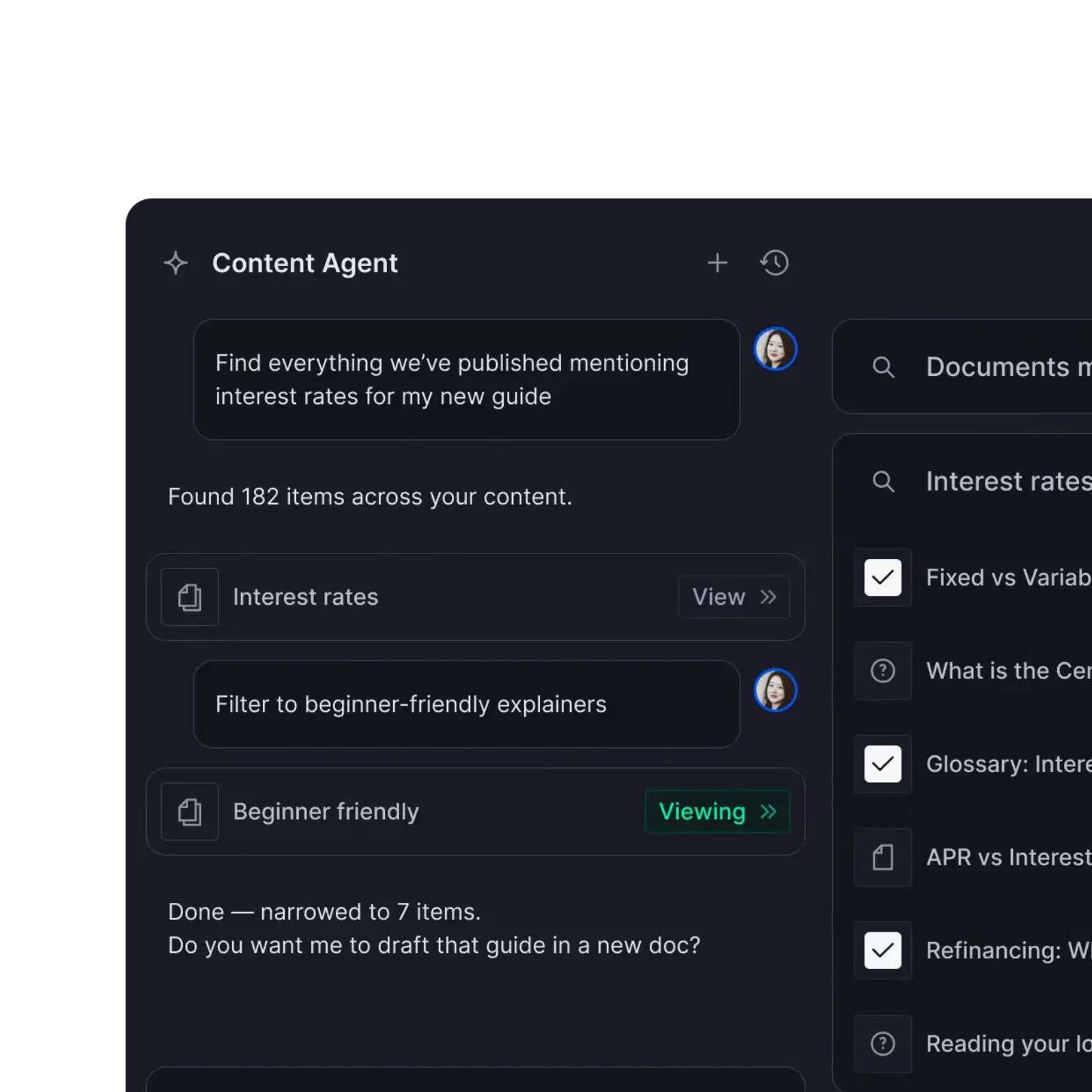 Screenshot of Sanity's content agent