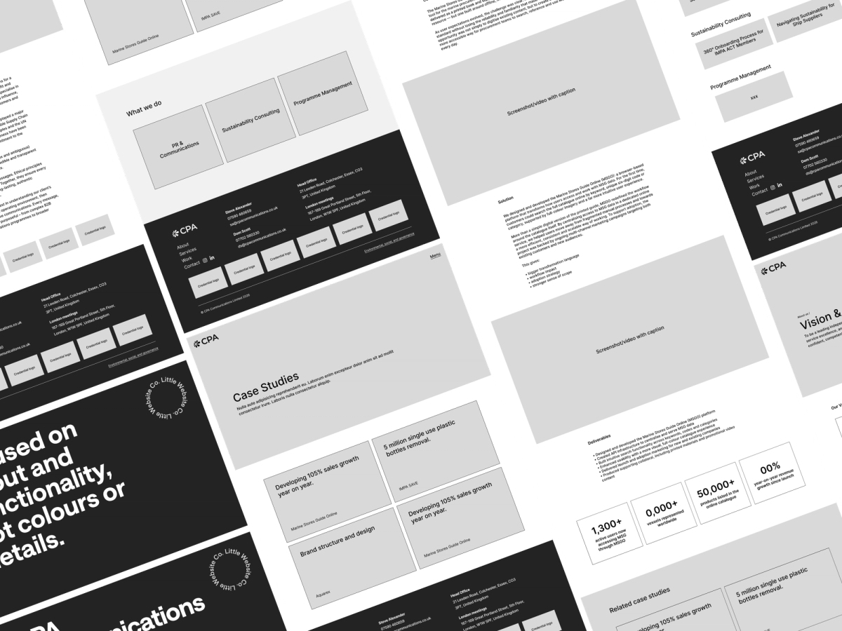 A cropped view of multiple web page wireframes
