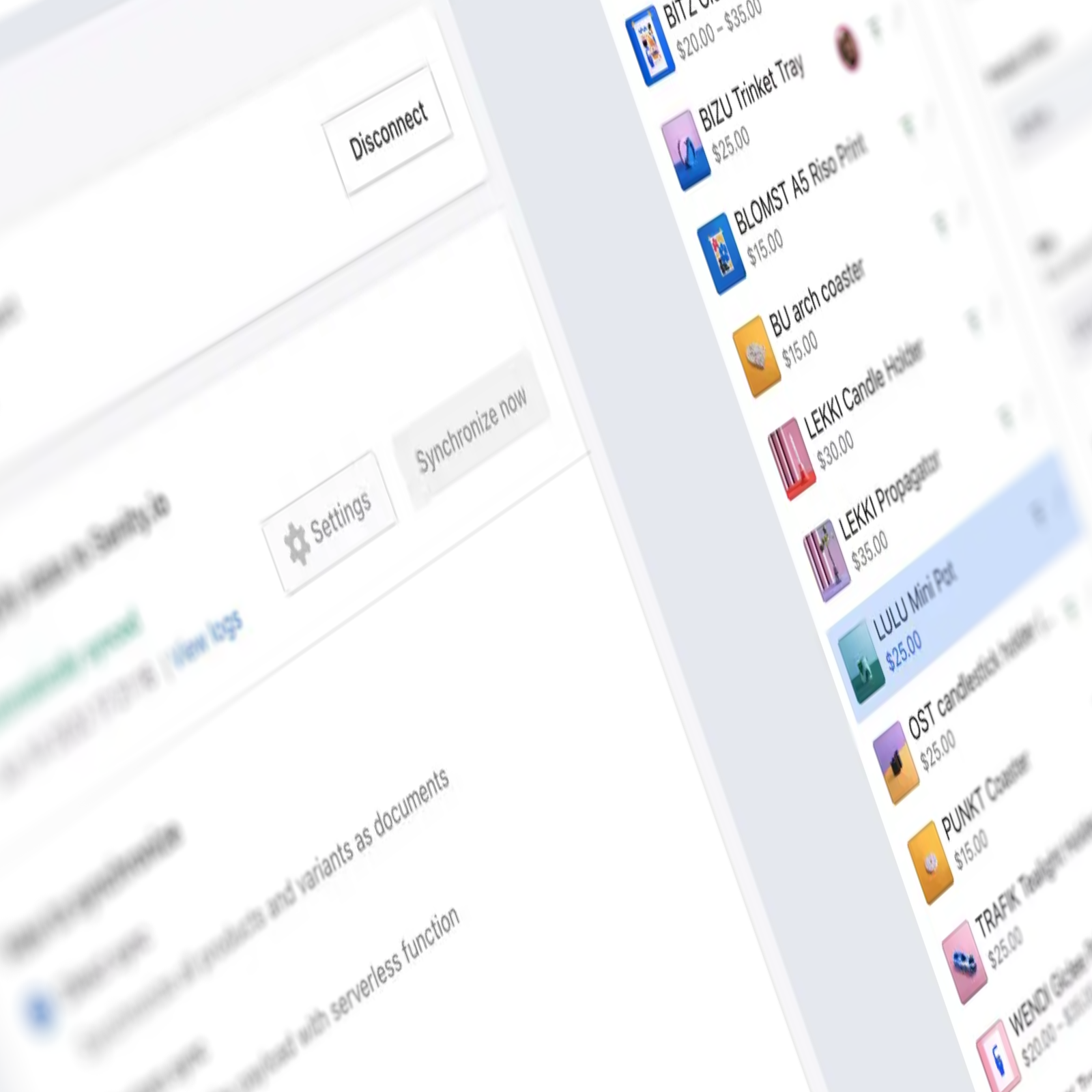 Screenshot of the Shopify sync tool in Sanity
