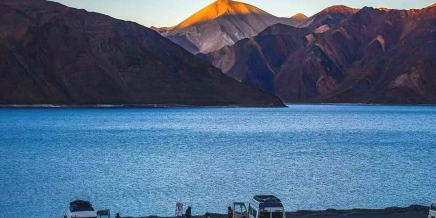 Evening view of Pangong Lake and mountains during overnight stay Ladakh