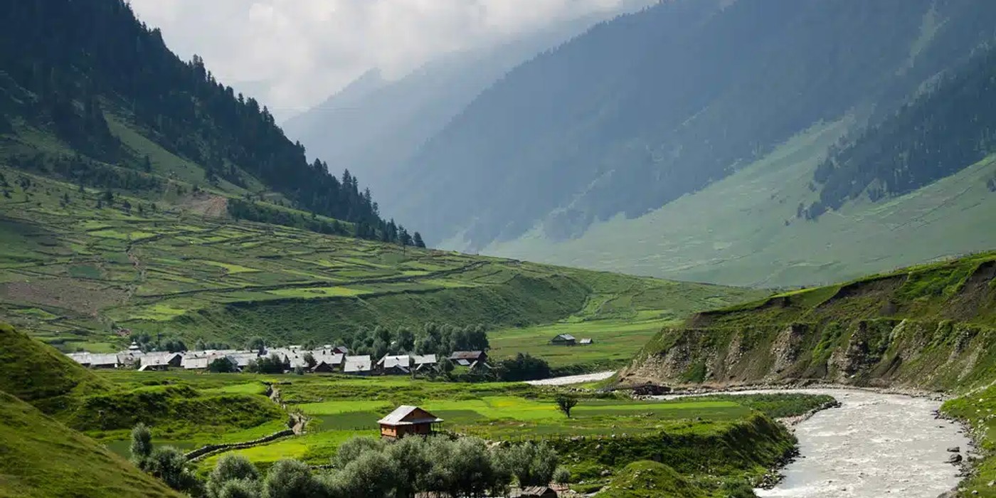 Tulail Valley remote villages and Himalayan mountains in Kashmir