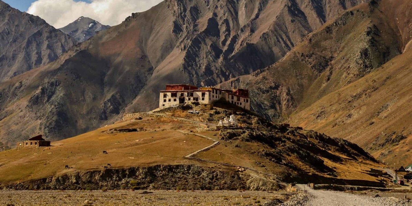 Rangdum Monastery surrounded by remote mountains near Kargil Ladakh