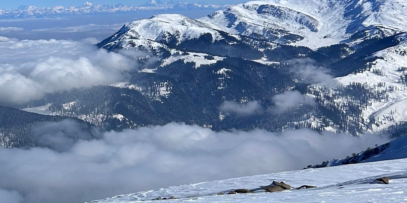 Snow-covered mountains and winter landscape in Gulmarg Kashmir