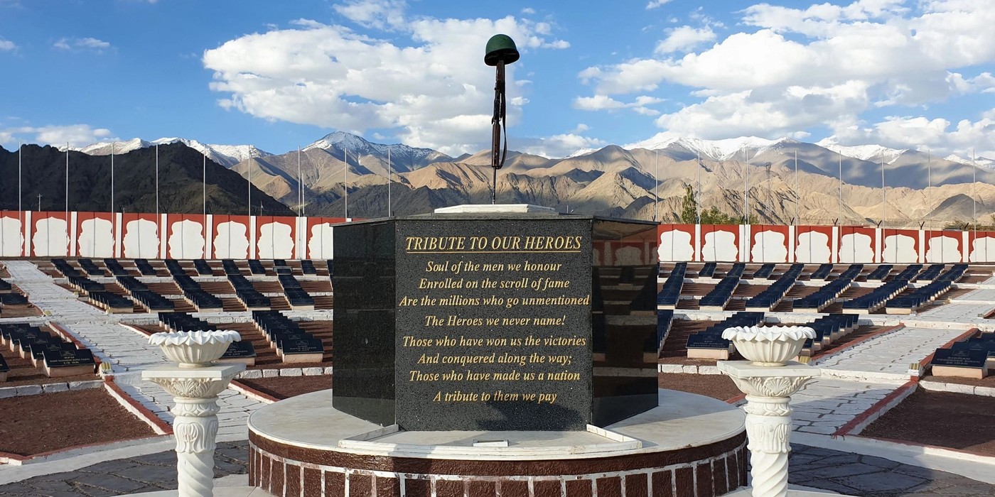 Kargil War Memorial at Drass surrounded by mountains