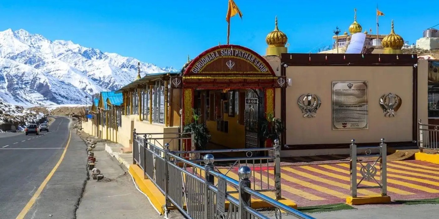 Gurudwara Pathar Sahib surrounded by Ladakh mountains