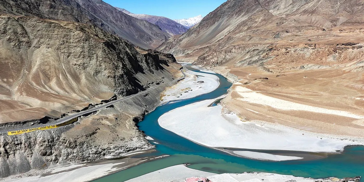 Indus and Zanskar river confluence at Sangam Ladakh