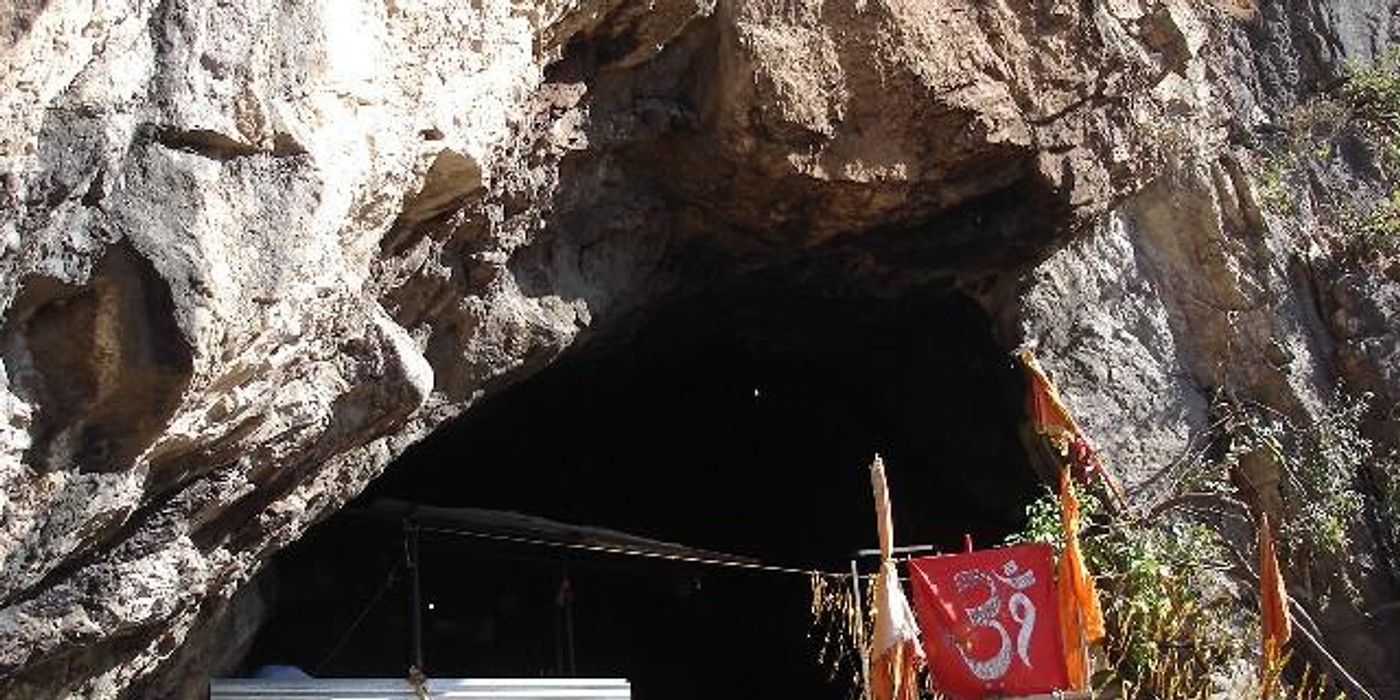 Entrance and mountain surroundings of Shiv Khori cave shrine near Ransoo Jammu