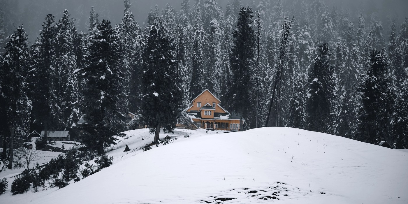 Snow covered mountains and winter landscape in Gulmarg Kashmir