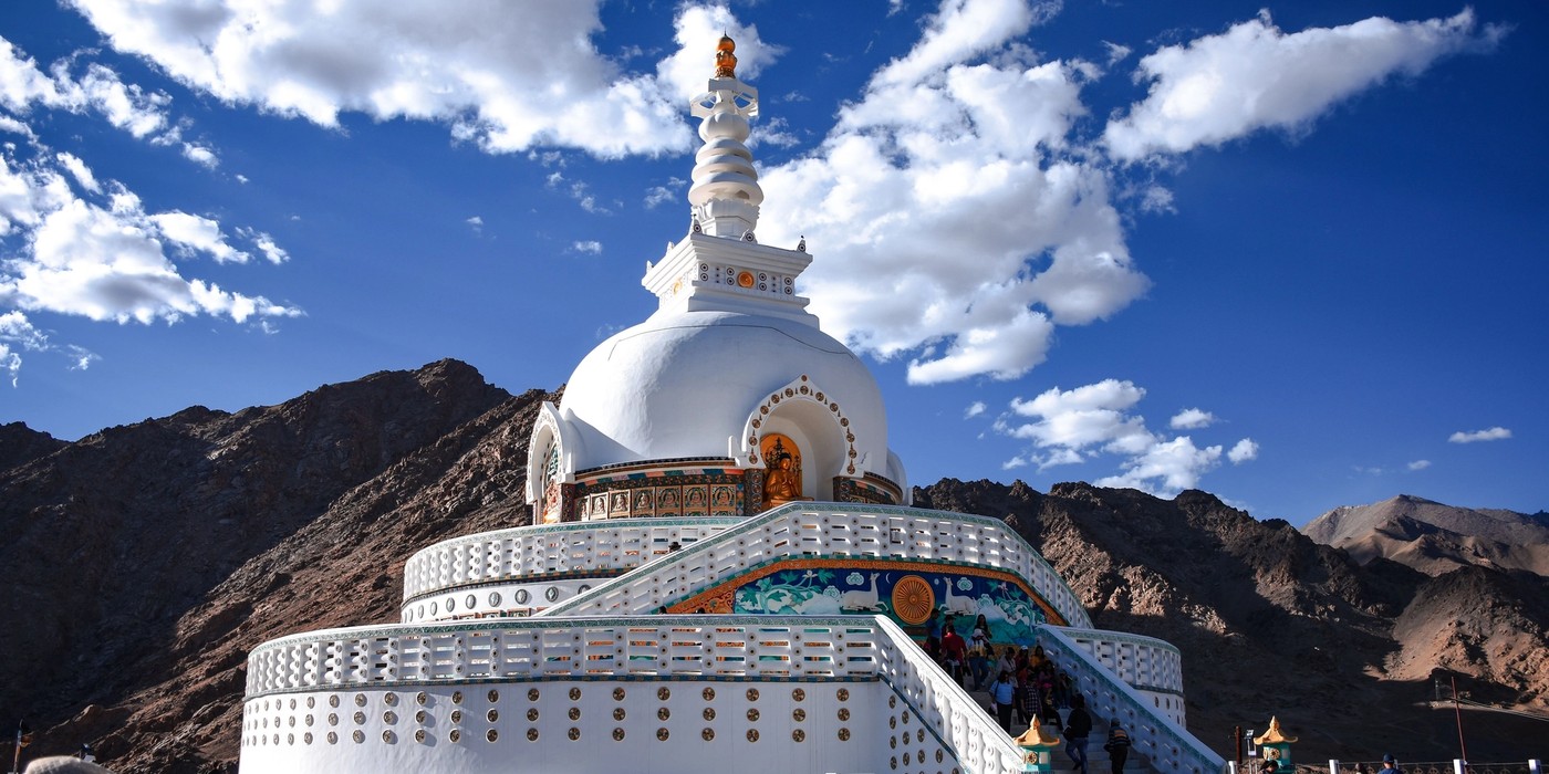 Shanti Stupa overlooking Leh and Ladakh mountains