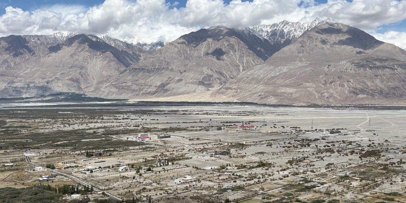 Nubra Valley sand dunes and Himalayan mountains in Ladakh