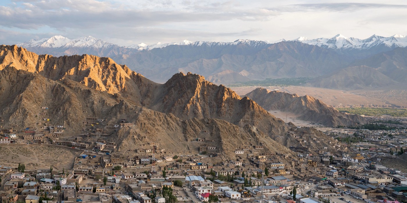 Leh town surrounded by high mountains in Ladakh