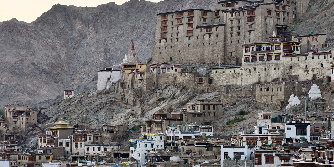 Leh Palace and mountain landscape in Ladakh