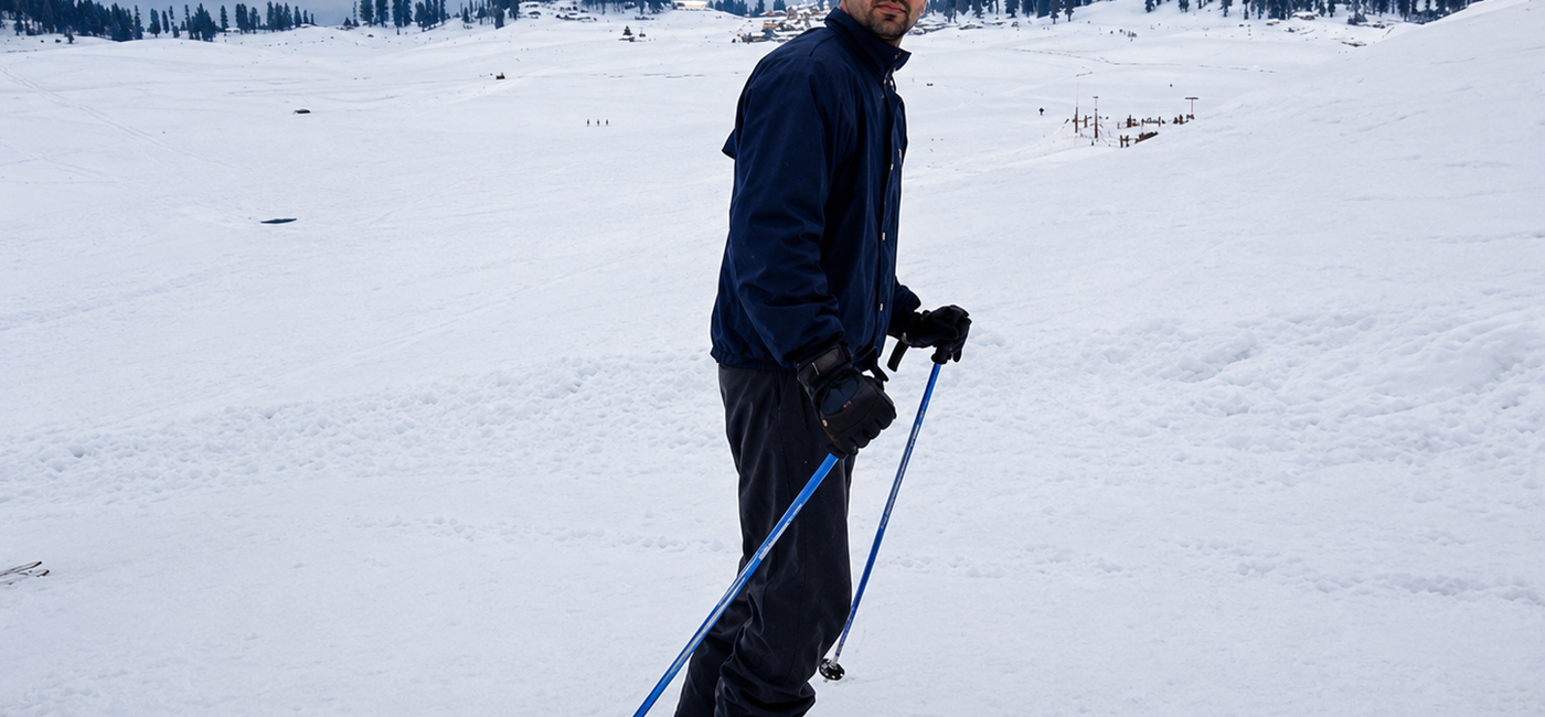 Mohd Rouf Khan, founder of iC Kashmir, skiing in Gulmarg after training as an Indian Air Force ski instructor