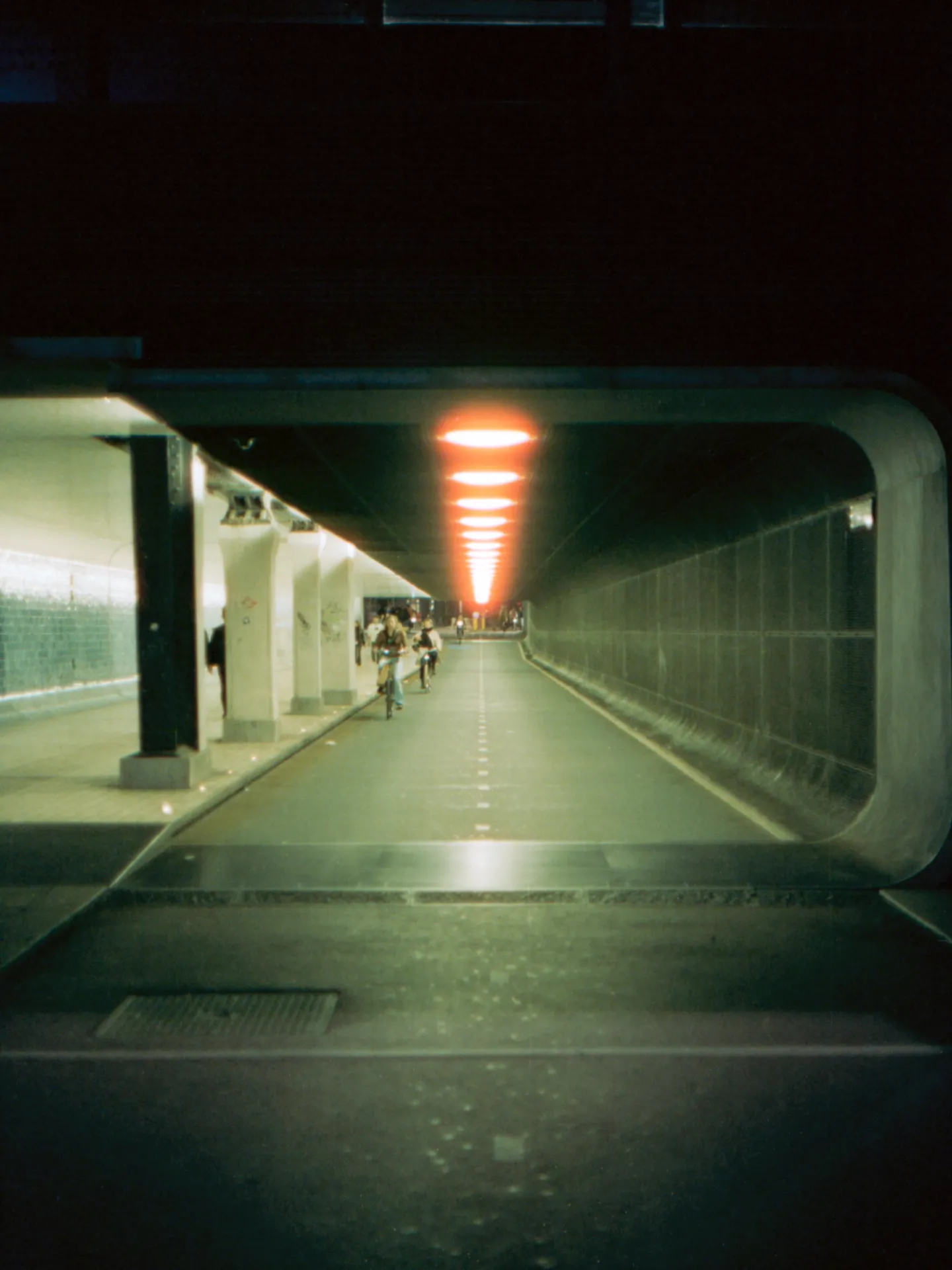 Tunnel of lights - Amsterdam Centraal - Cinestill 800T