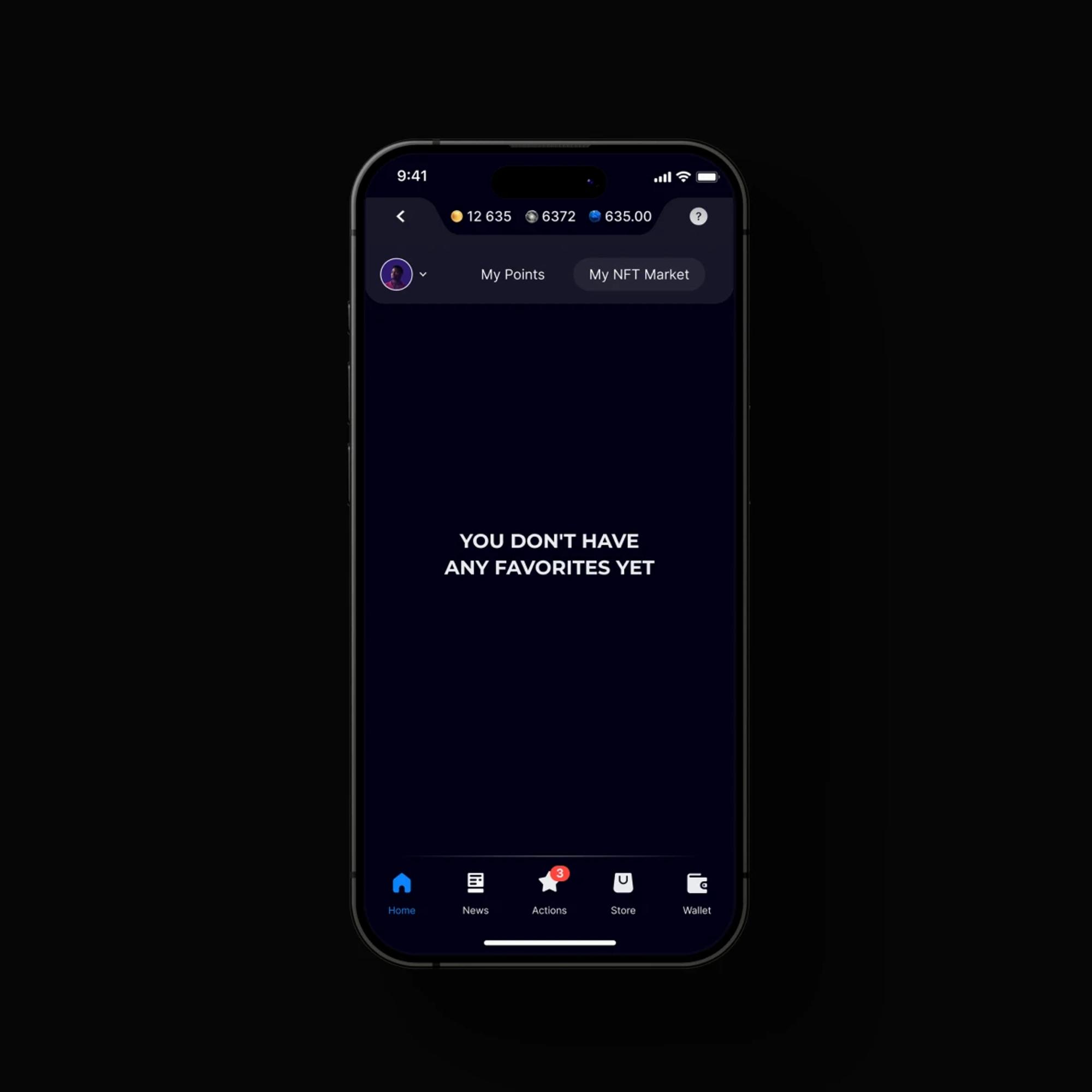 Empty favourites screen