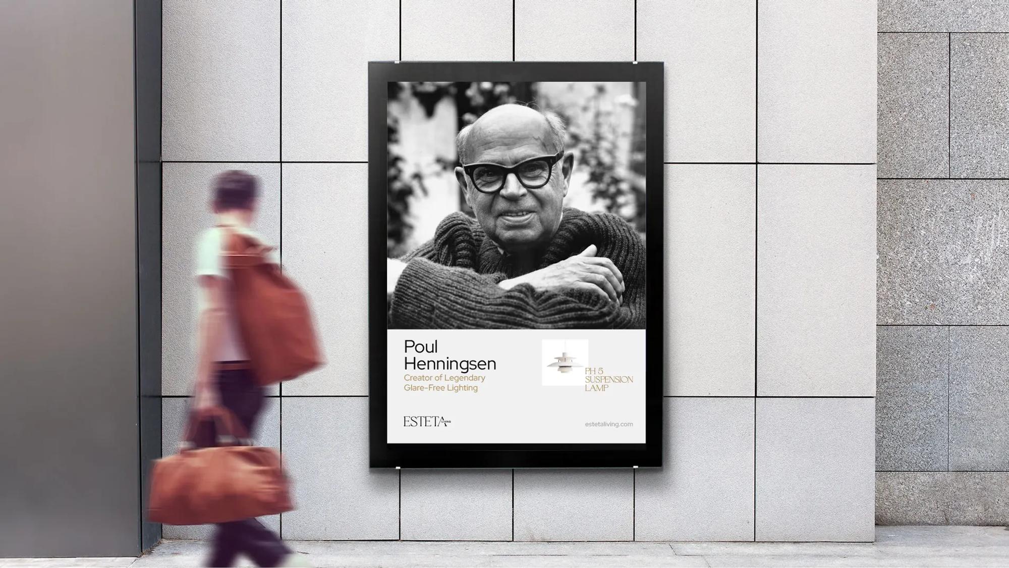 Poster with a portrait of designer Poul Henningsen