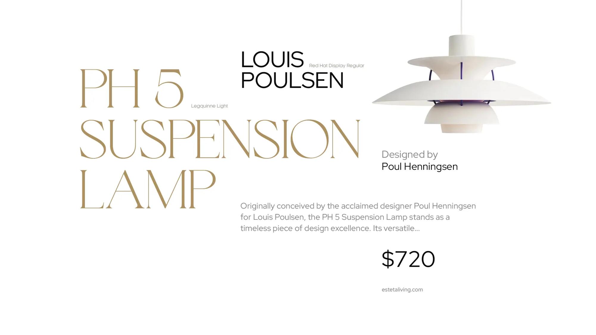 Product page for the Louis Poulsen PH 5 suspension lamp