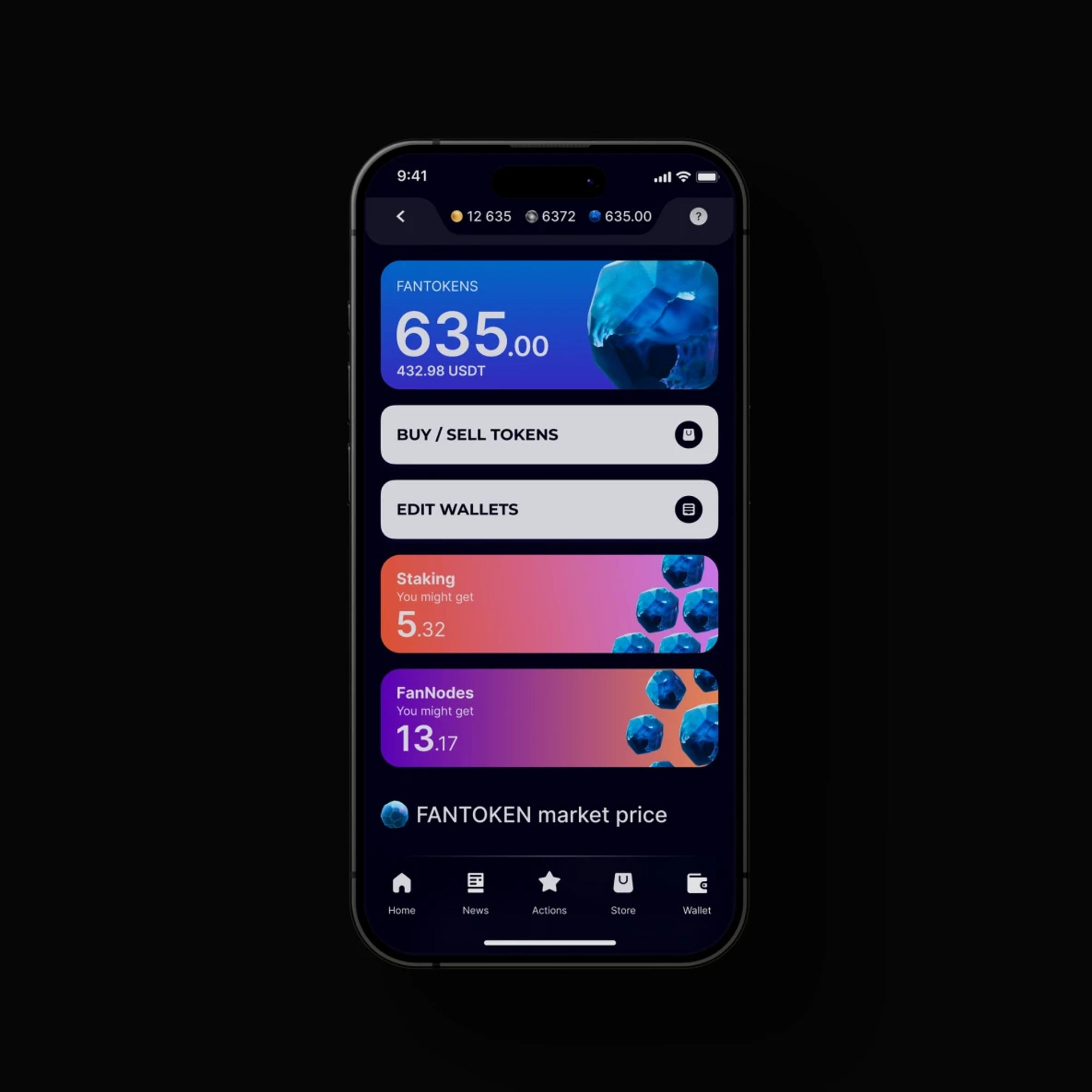 Wallet with FanToken balance, staking and buy or sell actions