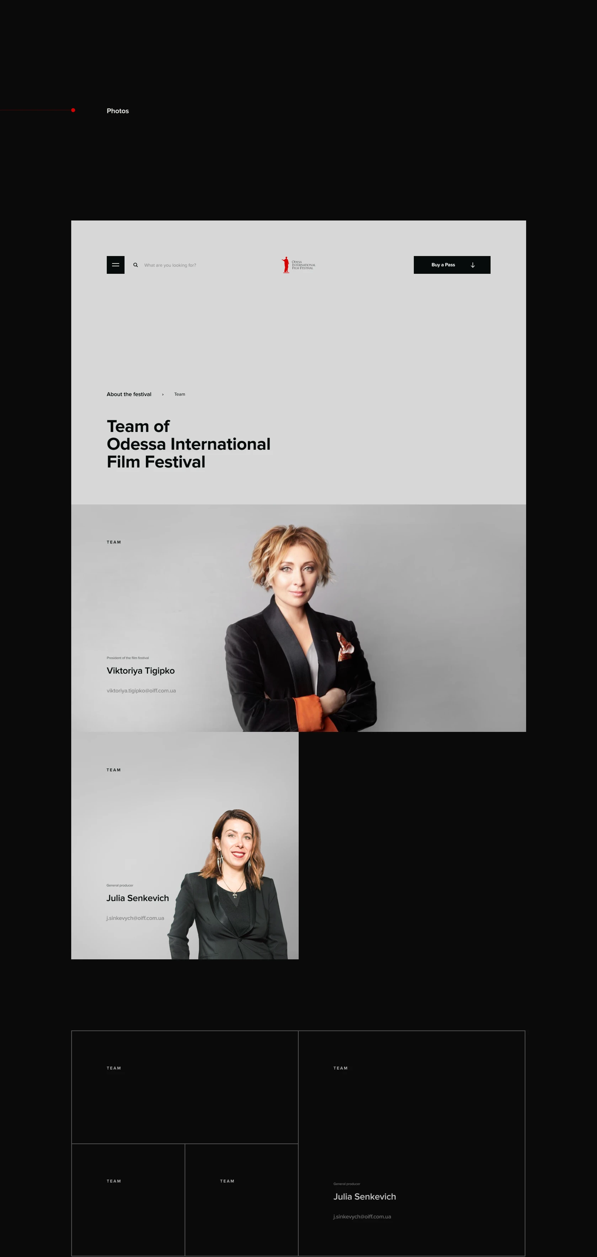 Festival team page with portraits