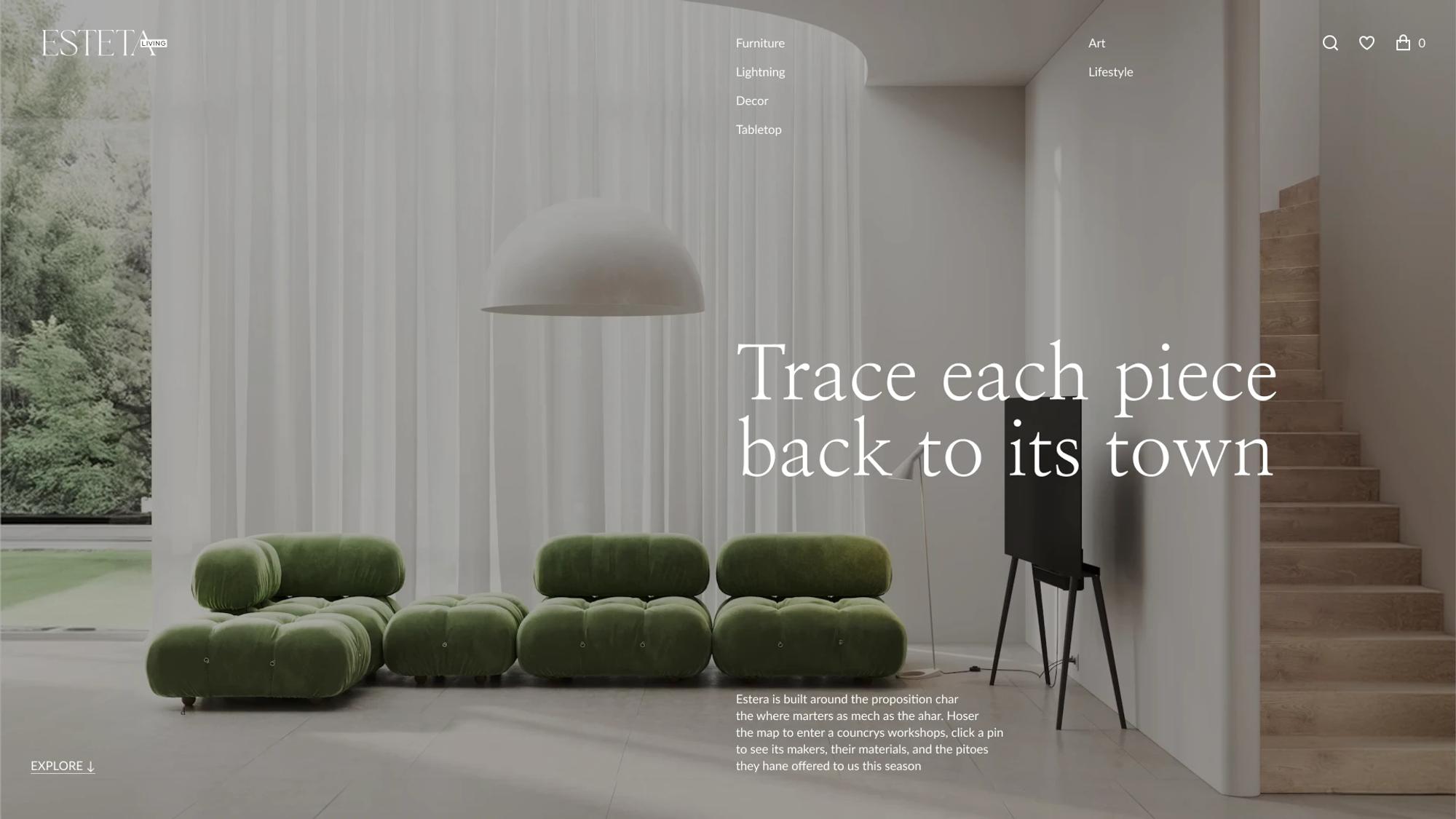 Esteta Living homepage with a modern living room