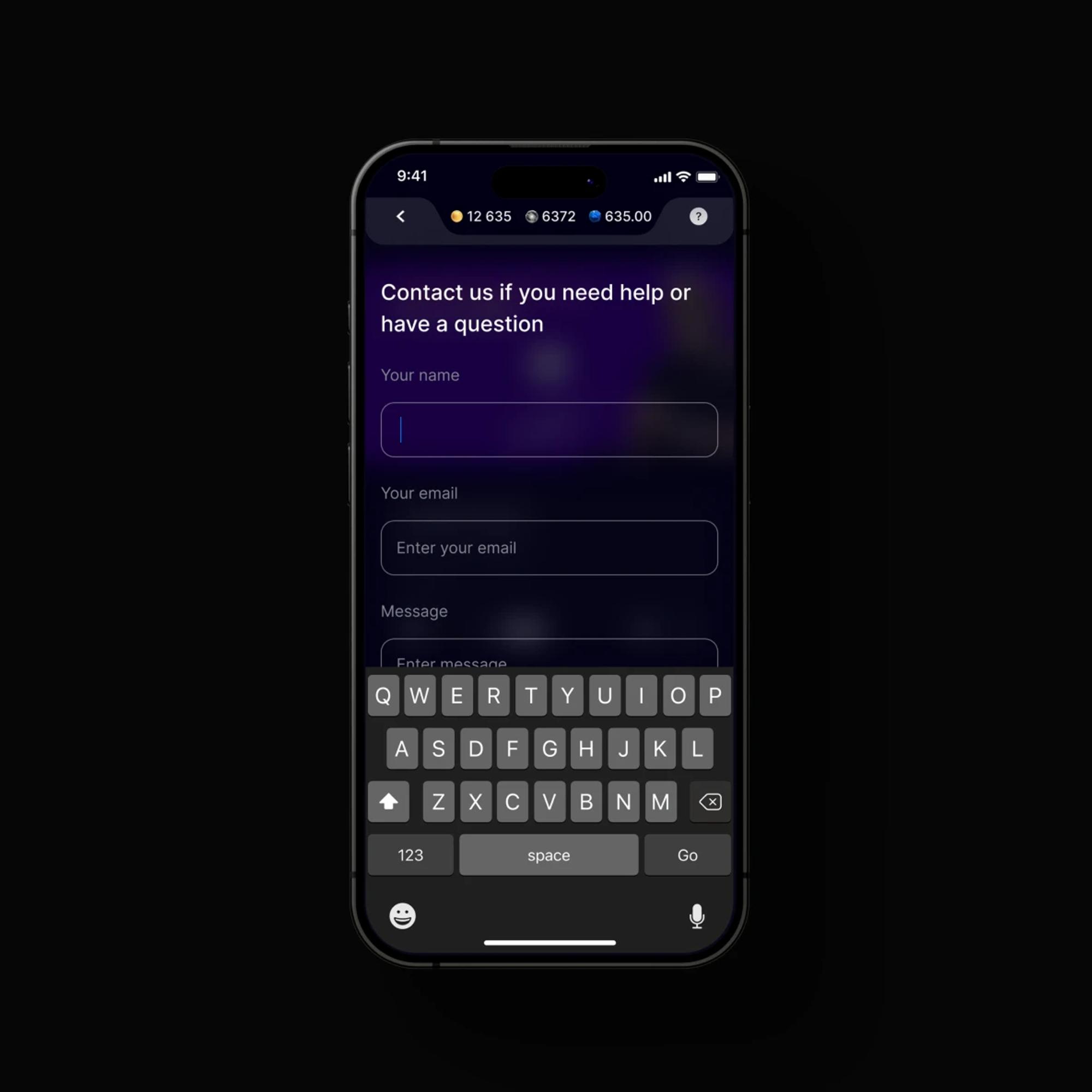 Support contact form with the keyboard open